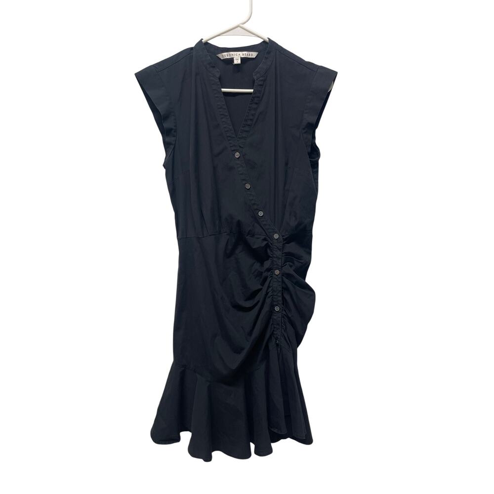 Veronica Beard core bell Sleeveless poplin shirtdress black asymmetrical size 4